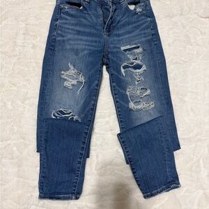 American Eagle Outfitters Ripped Boyfriend Jeans in Blue